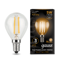 Лампа Gauss LED Filament Globe E14 5W 2700K 105801105 - Царь-Свет - светильники, мебель, предметы интерьера