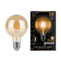 Лампа Gauss LED Filament G95 E27 6W Golden 2400K 105802006 - Царь-Свет - светильники, мебель, предметы интерьера