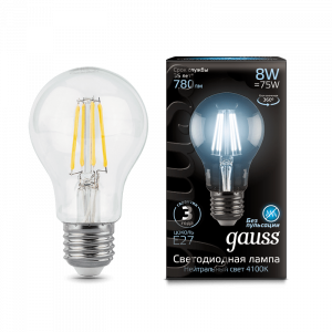 Лампа Gauss LED Filament A60 E27 8W 4100К (102802208) - Царь-Свет - светильники, мебель, предметы интерьера