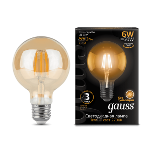Лампа Gauss LED Filament G95 E27 6W Golden 2400K 105802006 - Царь-Свет - светильники, мебель, предметы интерьера