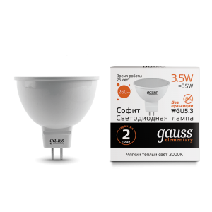 Лампа Gauss LED Elementary MR16 3.5W 3000K 1/10/100 (13514) - Царь-Свет - светильники, мебель, предметы интерьера