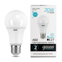 Лампа Gauss Elementary LED A60 20W E27 4100K 1/10/40 (23229) - Царь-Свет - светильники, мебель, предметы интерьера