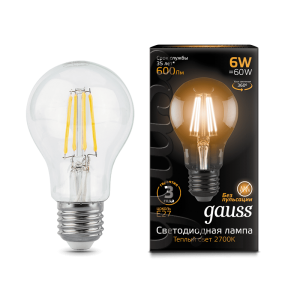 Лампа Gauss LED Filament A60 E27 6W 2700К 102802106 - Царь-Свет - светильники, мебель, предметы интерьера