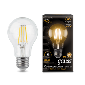 Лампа Gauss LED Filament A60 E27 8W 2700К (102802108) - Царь-Свет - светильники, мебель, предметы интерьера