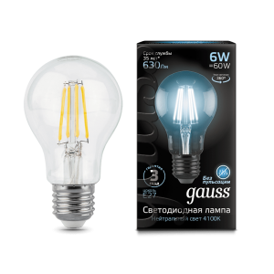 Лампа Gauss LED Filament A60 E27 6W 4100К 102802206 - Царь-Свет - светильники, мебель, предметы интерьера