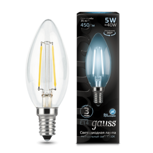 Лампа Gauss LED Filament Candle E14 5W 4100К 103801205 - Царь-Свет - светильники, мебель, предметы интерьера