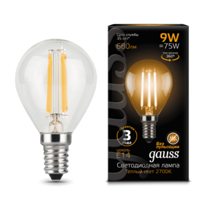 Лампа Gauss LED Filament Globe E14 9W 2700K 105801109 - Царь-Свет - светильники, мебель, предметы интерьера