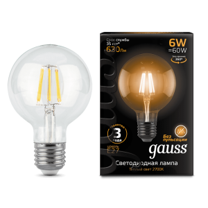 Лампа Gauss LED Filament G95 E27 6W 2700K 105802106 - Царь-Свет - светильники, мебель, предметы интерьера